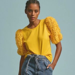 Anthropologie Flat White Ruffle sleeve top